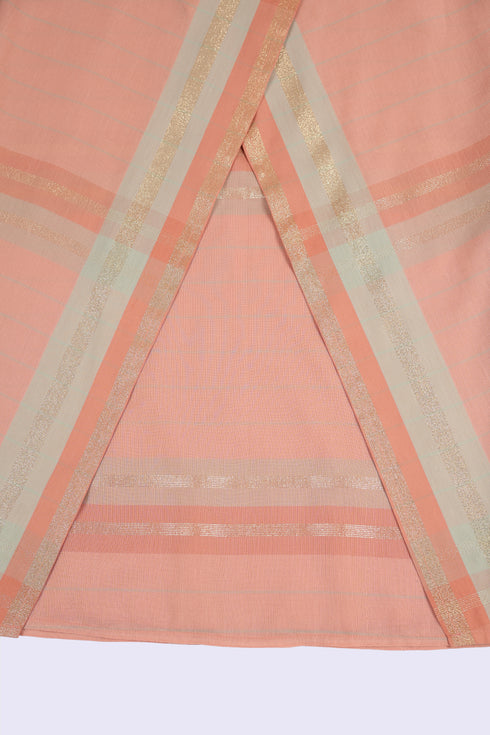 Long wrap skirt in woven striped cotton with gold thread