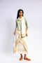 Long wrap skirt in woven striped cotton with gold thread