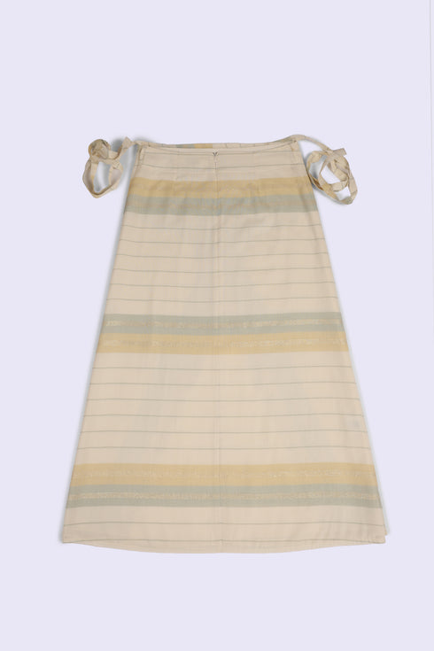 Long wrap skirt in woven striped cotton with gold thread