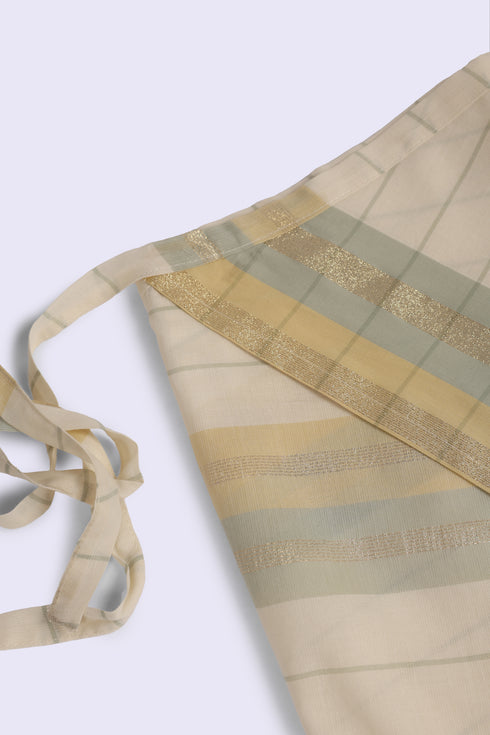 Long wrap skirt in woven striped cotton with gold thread
