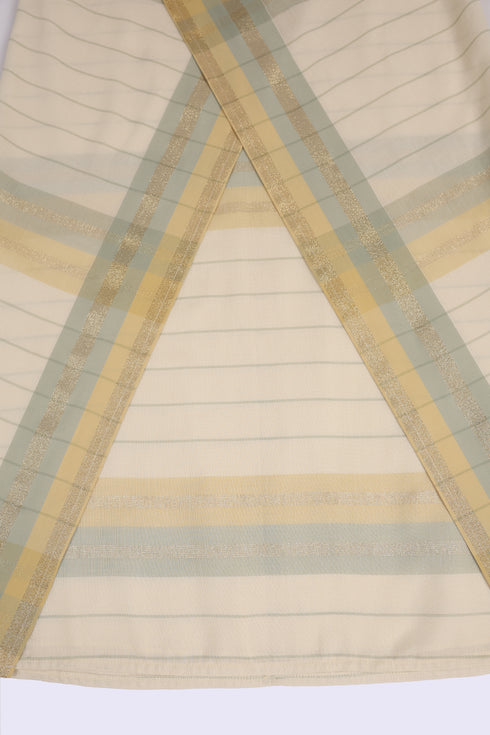 Long wrap skirt in woven striped cotton with gold thread