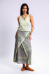 Long wrap skirt in woven striped cotton with gold thread