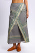 Long wrap skirt in woven striped cotton with gold thread