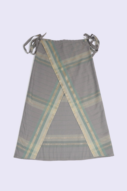 Long wrap skirt in woven striped cotton with gold thread