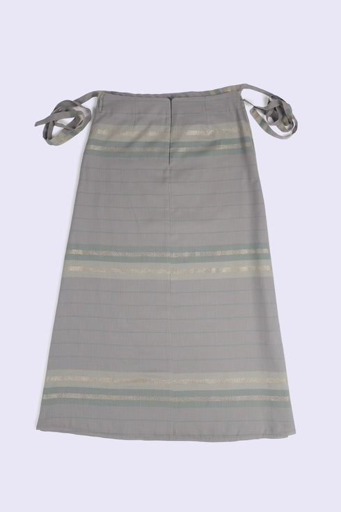 Long wrap skirt in woven striped cotton with gold thread