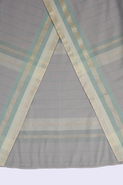 Long wrap skirt in woven striped cotton with gold thread