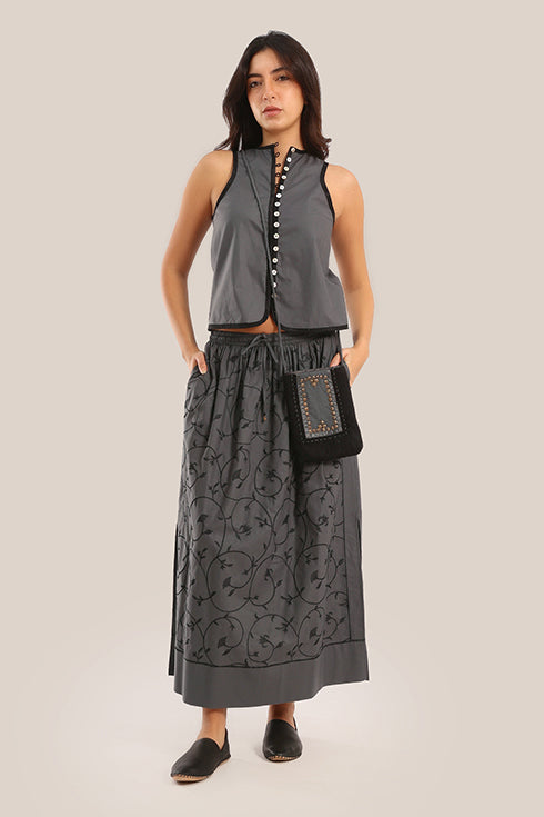 Embroidered wool blend cotton cross-bag