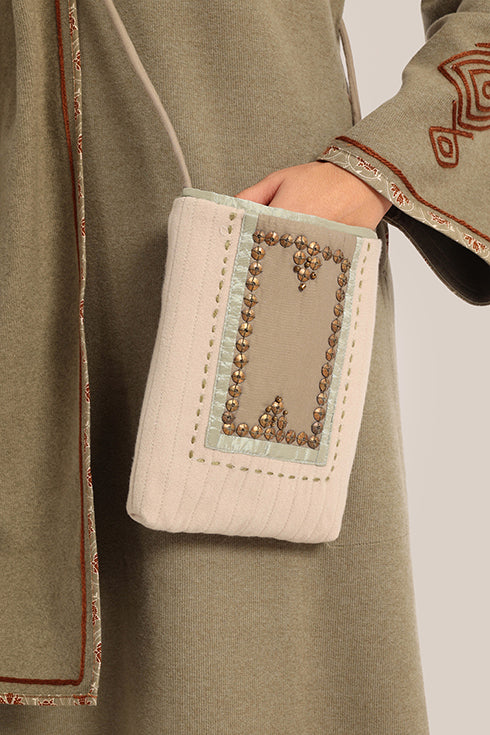 Embroidered wool blend cotton cross-bag