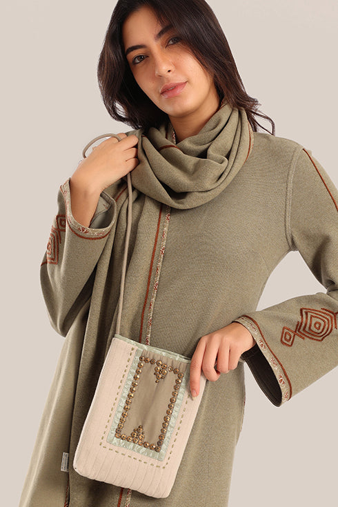 Embroidered wool blend cotton cross-bag