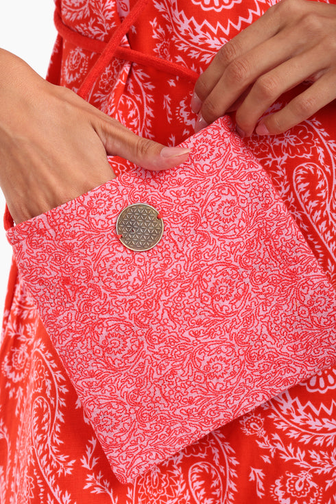 Embroidered small cross body bag in printed cotton