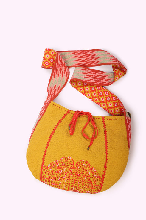Hand embroidered bag in quilted cotton blend