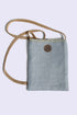 Linen embellished crossbody bag with knit gold strap