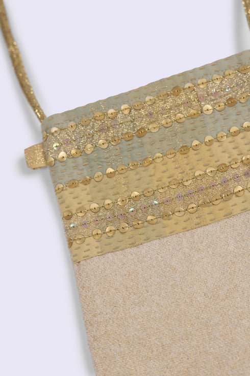 Small cross bag in metallic printed cotton Canvas
