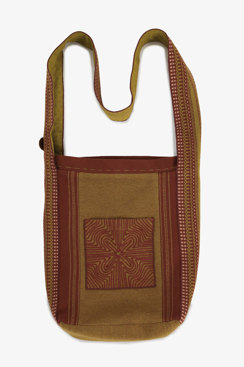 Hand embroidered jacquard messenger bag with pocket