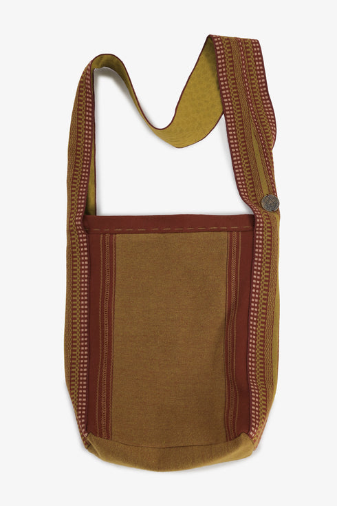 Hand embroidered jacquard messenger bag with pocket