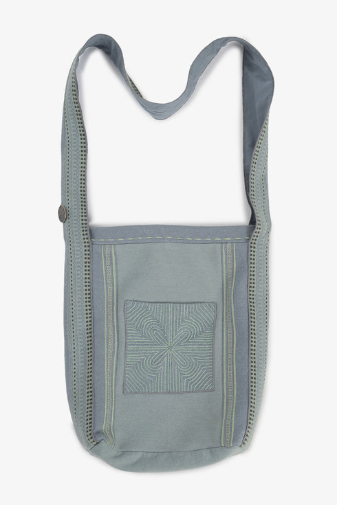 Hand embroidered jacquard messenger bag with pocket