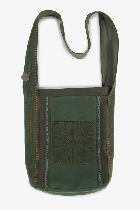 Hand embroidered jacquard messenger bag with pocket