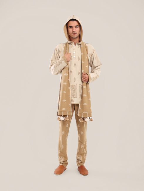 Hooded sweater with part front buttons