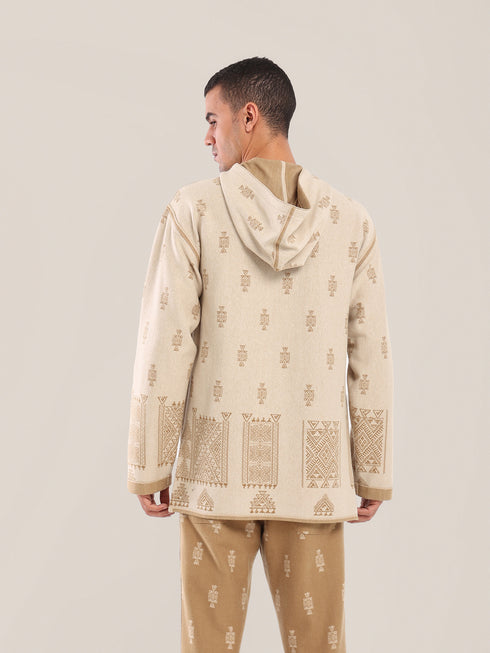 Hooded sweater with part front buttons