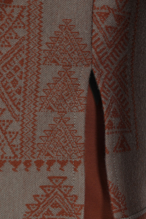 Hooded sweater with part front buttons