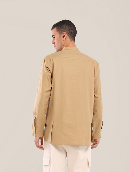Cotton button-down shirt with long sleeves
