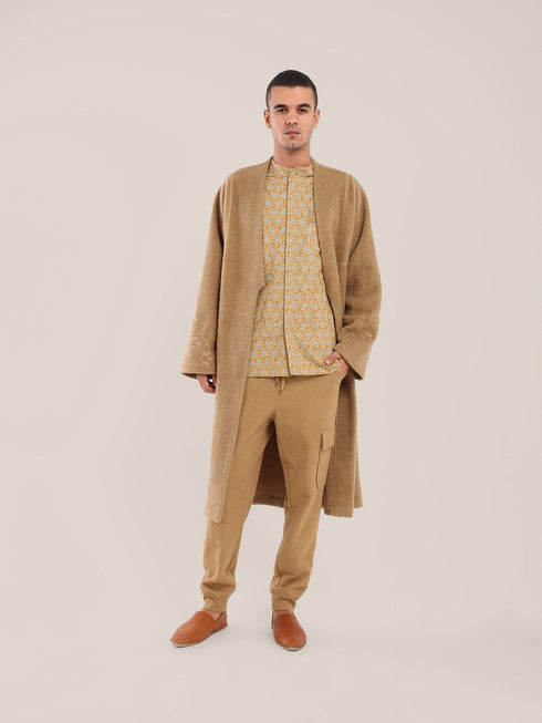 Printed cotton shirt with a stand-up collar