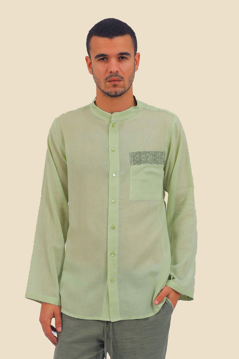 Embroidered shirt in cotton gauze with pocket