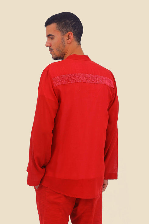 Embroidered shirt in cotton gauze with pocket