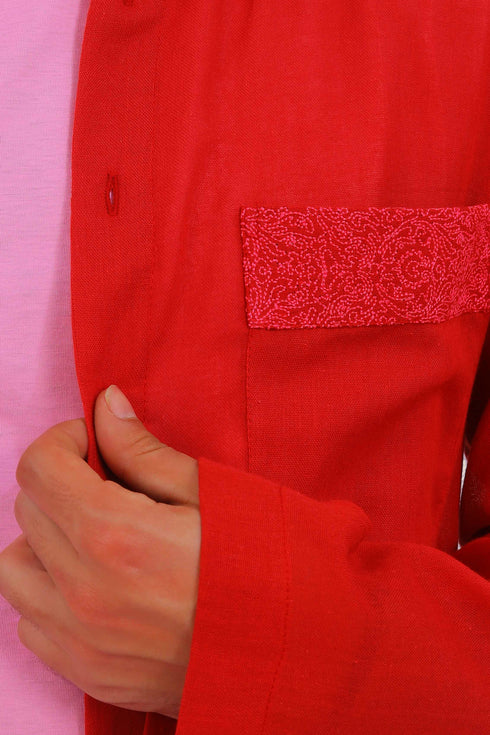 Embroidered shirt in cotton gauze with pocket