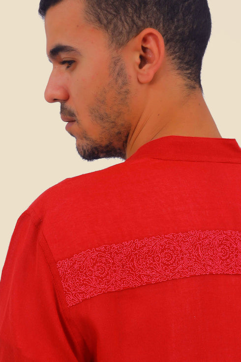 Embroidered shirt in cotton gauze with pocket