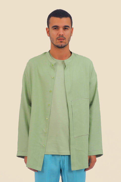 Embroidered shirt in linen with button down