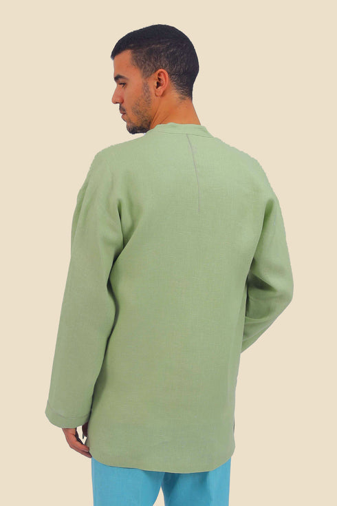 Embroidered shirt in linen with button down