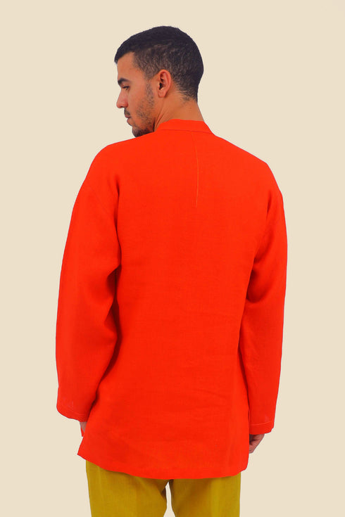 Embroidered shirt in linen with button down