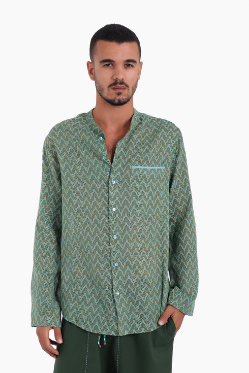 Shirt in printed cotton gauze with button down