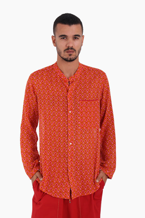 Shirt in printed cotton gauze with button down