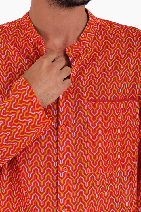 Shirt in printed cotton gauze with button down