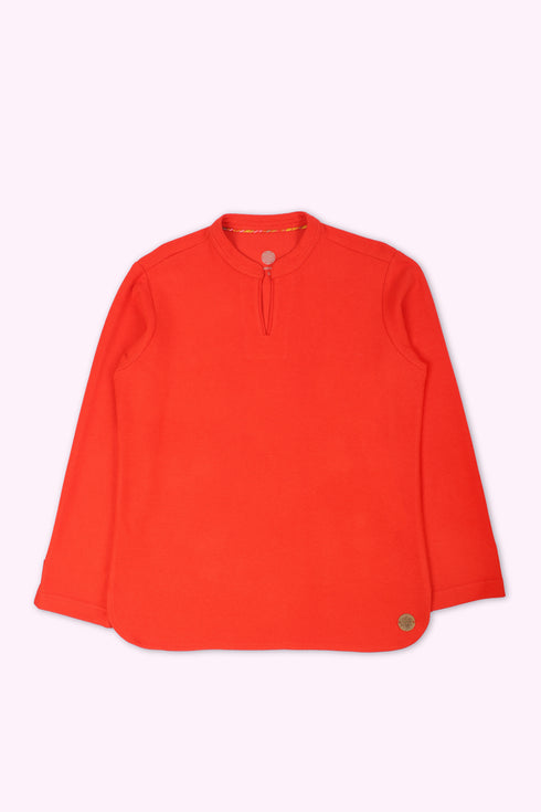 Sweater in cotton blend faux cashmere with round half collar