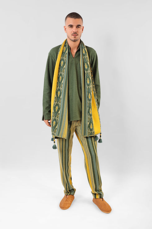 Sweater in cotton blend faux cashmere with round half collar