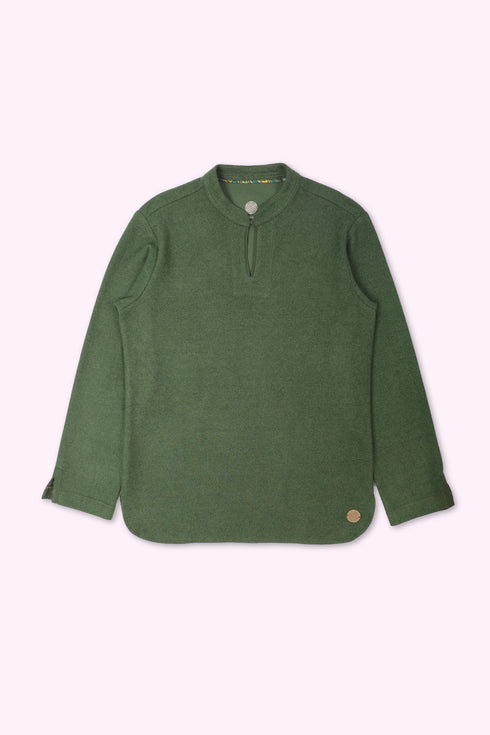 Sweater in cotton blend faux cashmere with round half collar