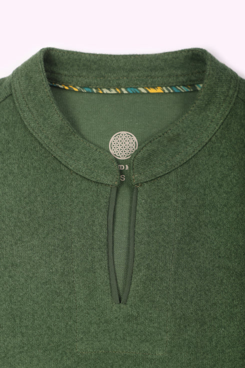 Sweater in cotton blend faux cashmere with round half collar