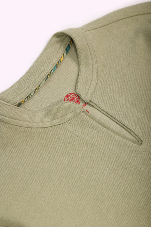 Sweater in cotton blend faux cashmere with round half collar