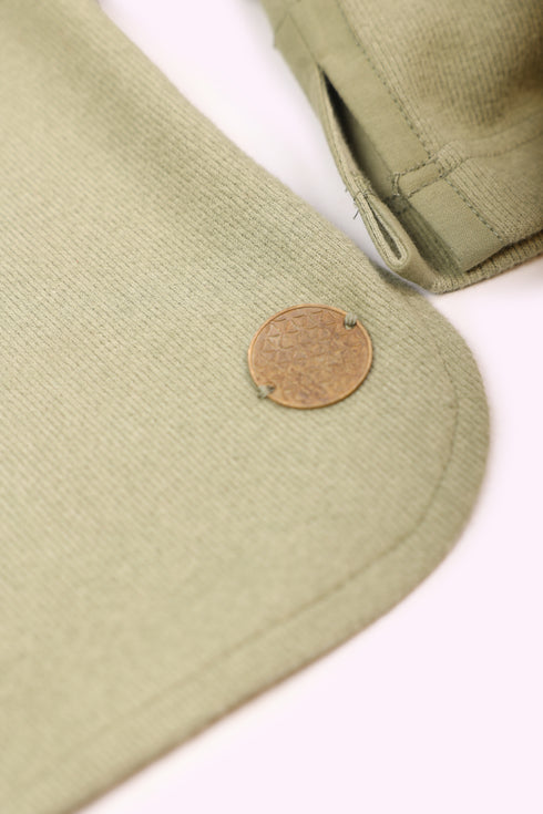 Sweater in cotton blend faux cashmere with round half collar