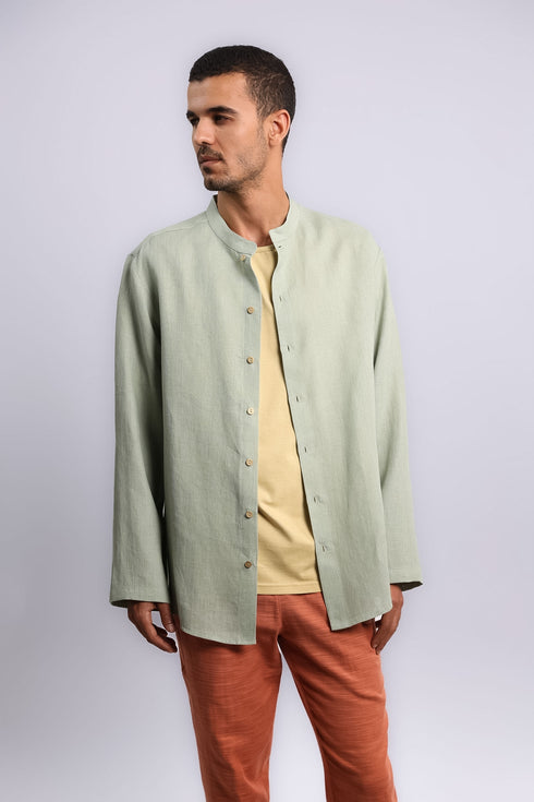 Essential linen shirt with stand collar