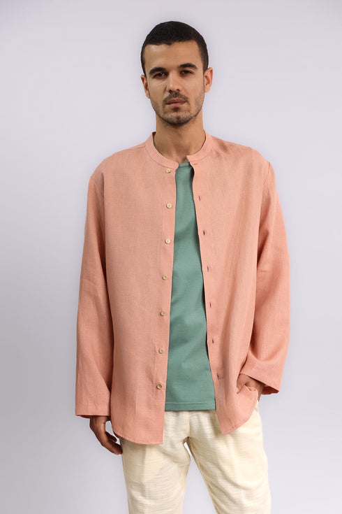 Essential linen shirt with stand collar
