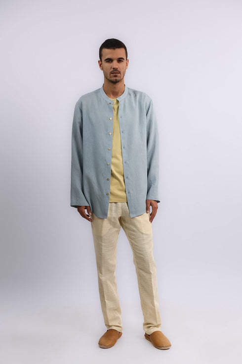 Essential linen shirt with stand collar