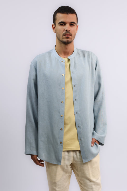Essential linen shirt with stand collar