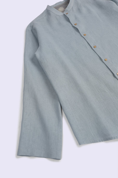 Essential linen shirt with stand collar