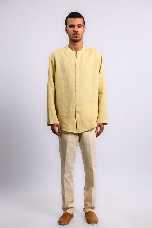 Essential linen shirt with stand collar