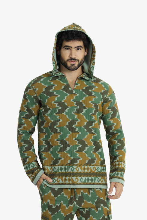 Men’s hooded sweater with V neckline