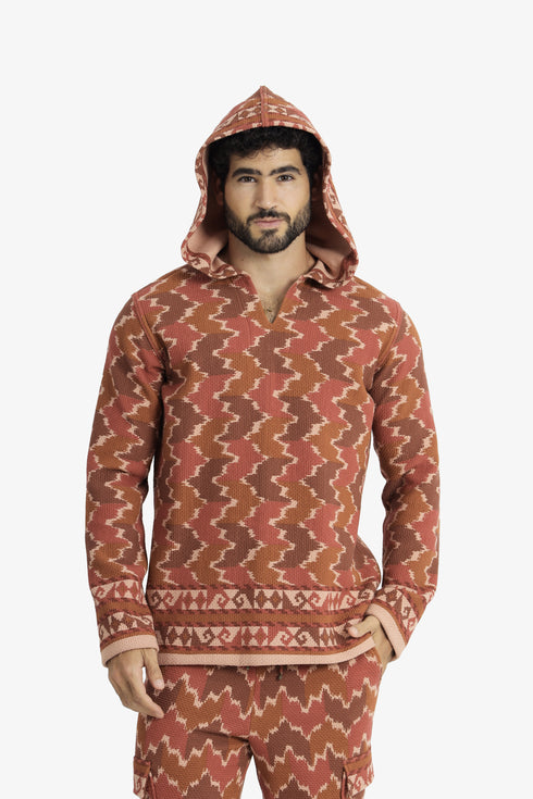Men’s hooded sweater with V neckline